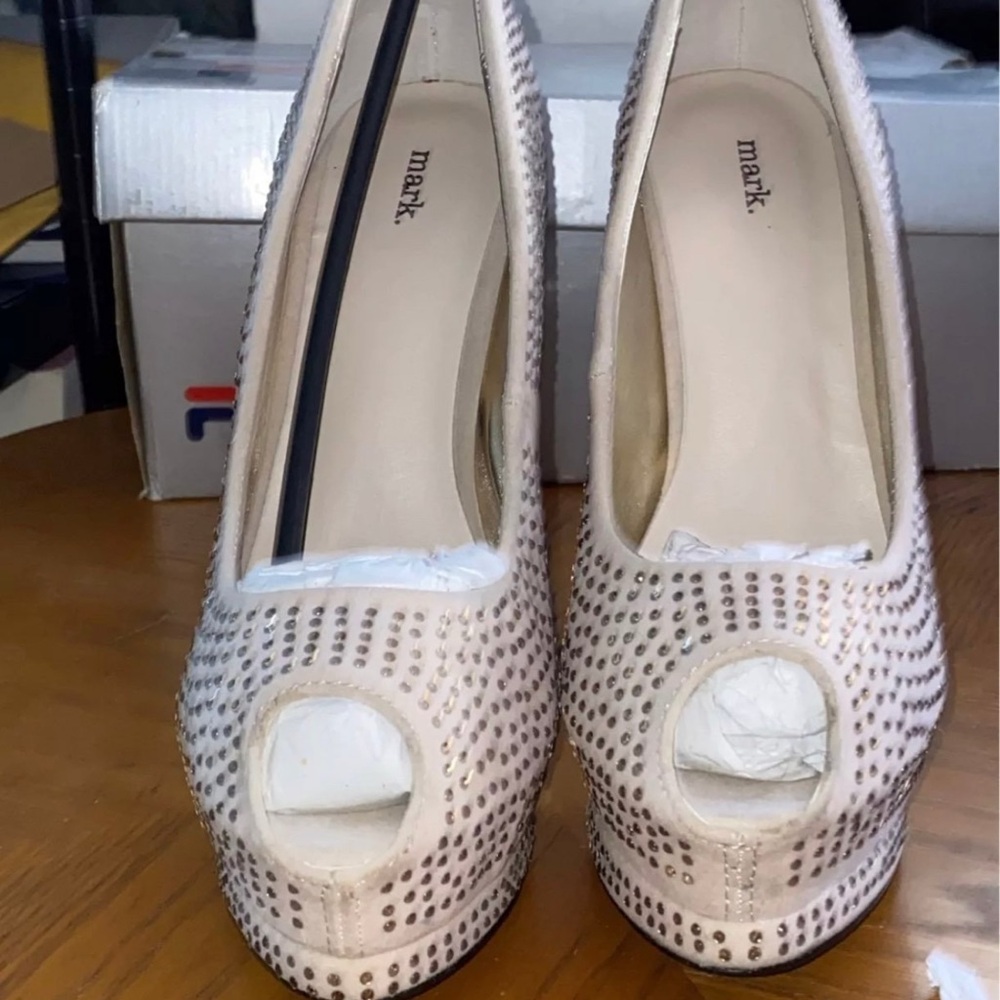 mark. Cream Elegant Rhinestone Heels